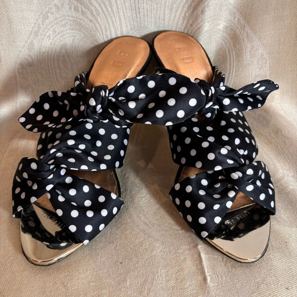 TED BAKER Sz 39.5 Seranad Polka Dot Heel Slip On Open Toe Bow Sandals Mules - Picture 3 of 10